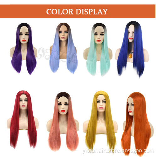 Fluorescent Green Long Straight Synthetic Non Lace Front Wigs Light Green Wig Middle Part Pastel Cosplay  Wigs for Black Women